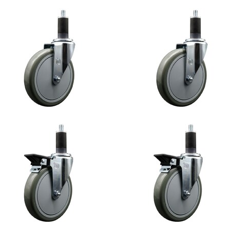 Service Caster 6'' Gray Poly Wheel Swivel 1-1/4'' Expanding Stem Caster Set 2 Brakes, 4PK SCC-EX20S614-PPUB-2-PLB-2-114